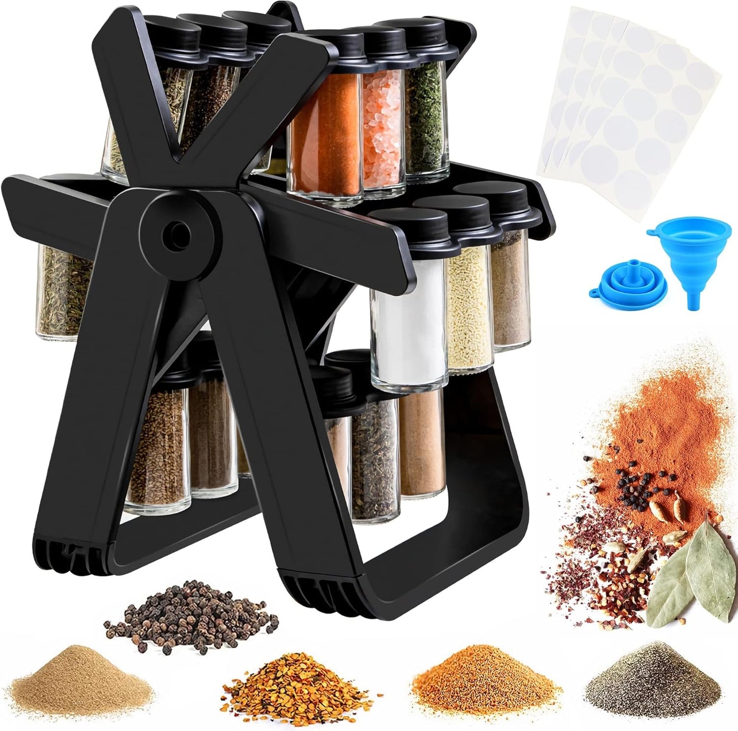 18 Jar Rotating Spice Rack | منظم توابل دوار 360° للمطبخ مع 18 عبوة