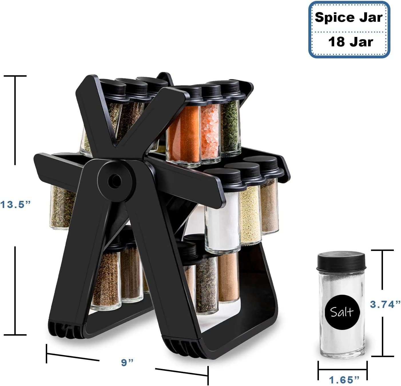 18 Jar Rotating Spice Rack | منظم توابل دوار 360° للمطبخ مع 18 عبوة