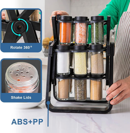 18 Jar Rotating Spice Rack | منظم توابل دوار 360° للمطبخ مع 18 عبوة